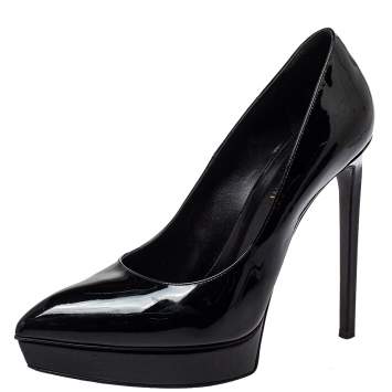 Pre Owned Saint Laurent Black Patent Leather Janis Pointed Toe Platform Pumps Size 40