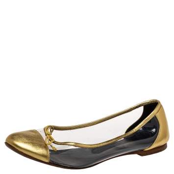 Saint Laurent Gold Leather And PVC Ballet Flats Size 39.5