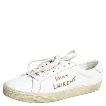 Pre Owned Saint Laurent White Leather Court Classic Low Top Sneakers Size 36.5
