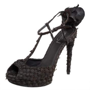 Pre Owned Saint Laurent Green Textured Suede Rose and Thorn Sandals Size 37.5