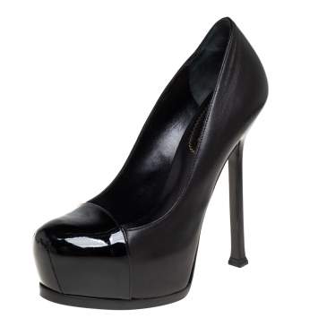 Pre Owned Saint Laurent Black Patent Leather and Leather Tribtoo Platform Pumps Size 37