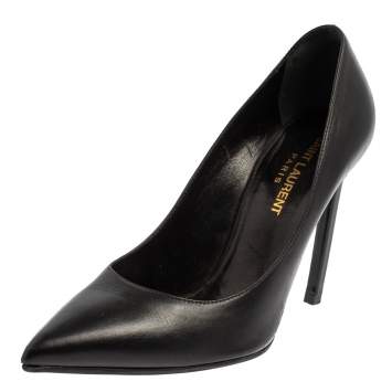 Pre Owned Saint Laurent Black Leather Anja Pointed Toe Pumps Size 36.5