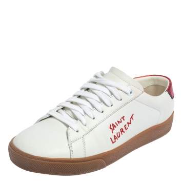 Pre Owned Saint Laurent White/Red Leather Court Classic SL/06 Low Top Sneakers Size 38