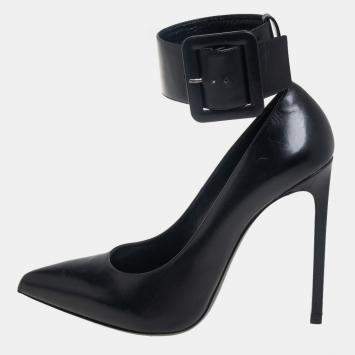 Saint Laurent Black Leather Escarpin Ankle Cuff Pumps Size 39