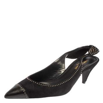 Pre Owned Saint Laurent Black Suede Charlotte Slingback Pumps Size 39