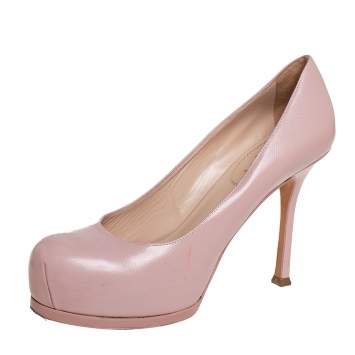 Pre Owned Saint Laurent Blush Pink Leather Tribtoo Pumps Size 38