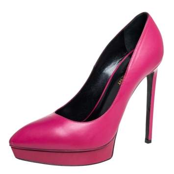 Pre Owned Saint Laurent Pink Leather Platform Pumps Size 39