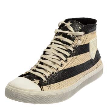 Pre Owned Saint Laurent Monochrome Python Cap Toe High Top Sneakers Size 40