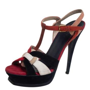 Pre Owned Saint Laurent Multicolor Suede Tribute Sandals Size 39.5