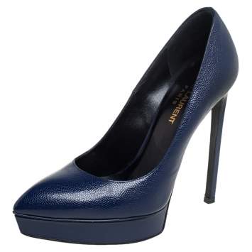 Pre Owned Saint Laurent Blue Leather Janis Pumps Size 36