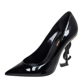Pre Owned Saint Laurent Black Patent Leather Opium Pointed Toe Pumps Size 38