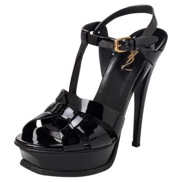 Pre Owned Saint Laurent Black Patent Leather Tribute Sandals Size 37