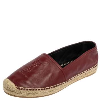 Pre Owned Saint Laurent Maroon Leather Espadrille Flats Size 40