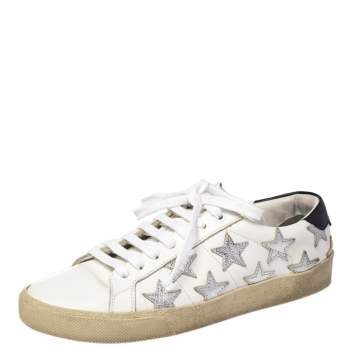 Pre Owned Saint Laurent White Leather Star Court Classic California Sneakers Size 37.5