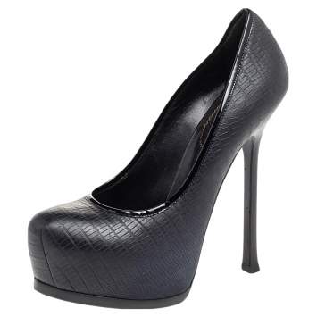 Pre Owned Saint Laurent  Black Leather Tribtoo  Pumps Size 36.5