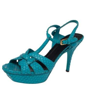 Pre Owned Saint Laurent  Python Leather Tribute  Sandals Size 40 