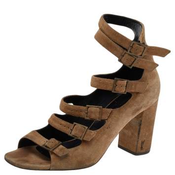 Pre Owned Saint Laurent Brown Suede Babies Strappy Sandals 40