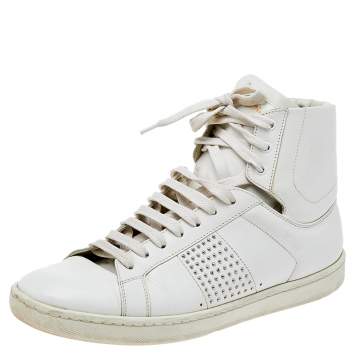 Pre Owned Saint Laurent White Leather Signature Court Classic SL/01H High Top Sneakers Size 37.5