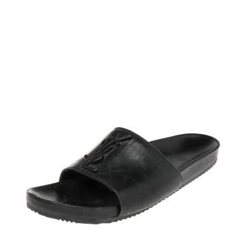 Pre Owned Saint Laurent Black Leather Jimmy Slide Flats Size 38