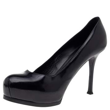 Pre Owned Saint Laurent Black Patent Leather Tribtoo Platform Pumps Size 41
