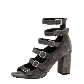 Pre Owned Saint Laurent Grey Suede Babies Gladiators Ankle Sandals Size 37.5