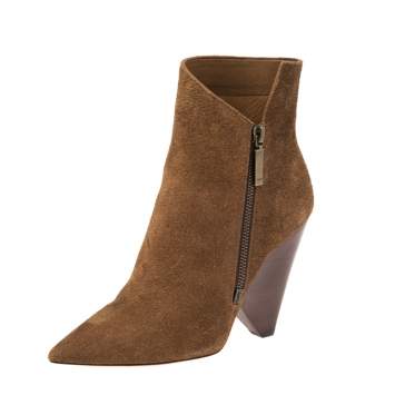 Pre Owned Saint Laurent Brown Suede  Pointed Toe Ankle Boots Size 37