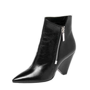 Pre Owned Saint Laurent Black Leather Pointed Toe Ankle Boots Size 37