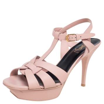 Pre Owned Saint Laurent Pink Leather Tribute  Sandals Size 38.5