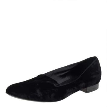 Pre Owned Saint Laurent Black Velvet Slip On Smoking Loafers Size 41