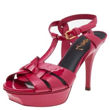 Pre Owned Saint Laurent Pink Patent Leather Tribute Platform Sandals Size 38