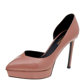 Pre Owned Saint Laurent Pink Leather Janis D'orsay Platform Pumps Size 37