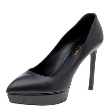 Pre Owned Saint Laurent Black Leather Janis Platform Pumps Size 37.5