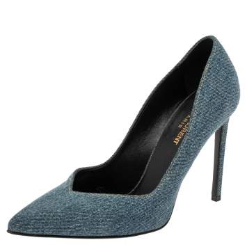 Pre Owned Saint Laurent Blue Denim Pointed Toe Pumps Size 38.5