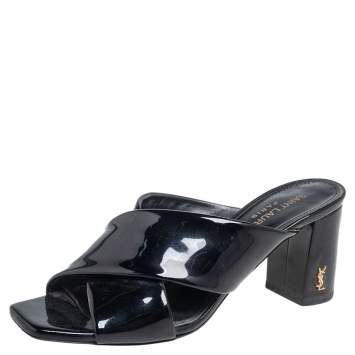 Pre Owned Saint Laurent Black Patent Leather Loulou Sandals Size 36