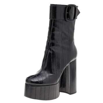 Pre Owned Saint Laurent Black Eel Leather Billy Platform Ankle Boots Size 39
