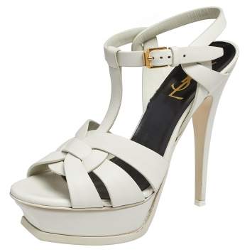 Pre Owned Saint Laurent White Leather Tribute Sandals Size 36