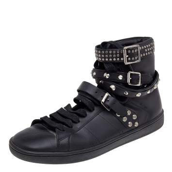Pre Owned Saint Laurent Black Leather SL/16H Studded High Top Sneakers Size 38.5
