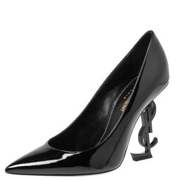 Pre Owned Saint Laurent Black Patent Leather Opyum  Pointed Toe Pumps Size 36.5