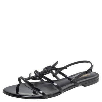 مملوكة مسبقًا Saint Laurent Black Patent Leather Cassandra Sandals Size 38