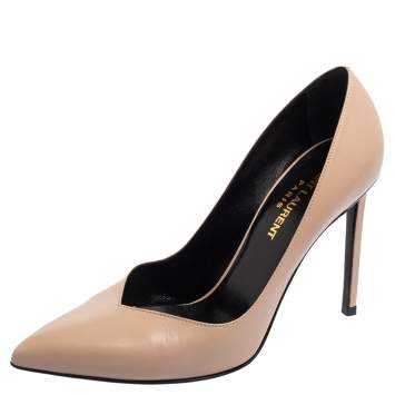 Pre Owned Saint Laurent Beige Leather Anja Pointed Toe Pumps Size 36.5