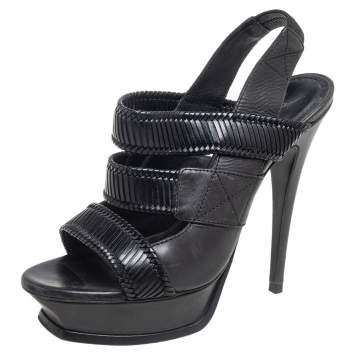 Saint Laurent Black Leather Strappy Slingback Sandals Size 38.5