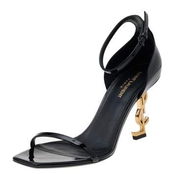 Pre Owned Saint Laurent Black Patent Leather Opyum Ankle Strap Sandals Size 40