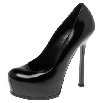 Pre Owned Saint Laurent  Black Leather Tribtoo Platform Pumps Size 38.5