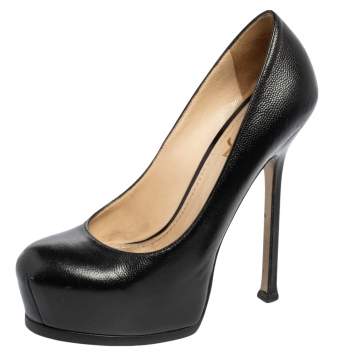 Pre Owned Saint Laurent Black Leather Tribtoo Platform Pumps Size 37