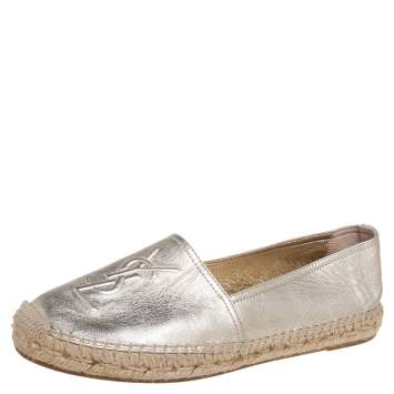 Pre Owned Saint Laurent Gold Leather Monogram Espadrilles Size 40