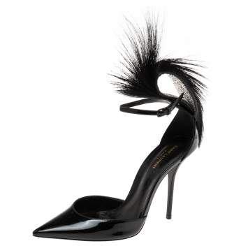 Pre Owned Saint Laurent Black Patent Leather And Antelope Fur Jamie D'orsay Pumps Size 37