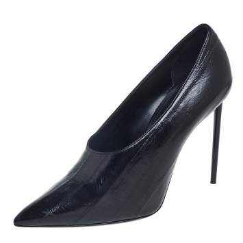 Pre Owned Saint Laurent Black Eel  Leather Pointed Toe Pumps Size 39