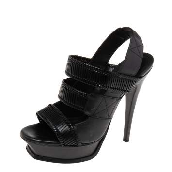 Pre Owned Saint Laurent Black Leather Strappy Slingback Sandals Size 38