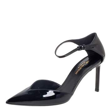 Pre Owned Saint Laurent Black Patent Leather D'Orsay Ankle Strap Sandals Size 36