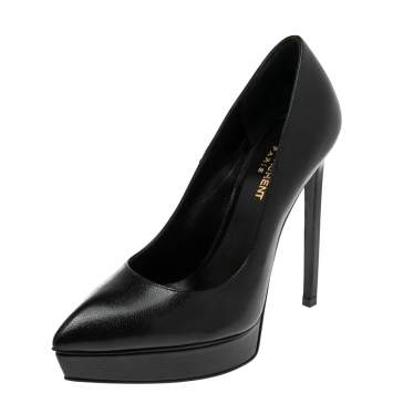 Pre Owned Saint Laurent Black Leather Anja Pointed Toe Pumps Size 37.5